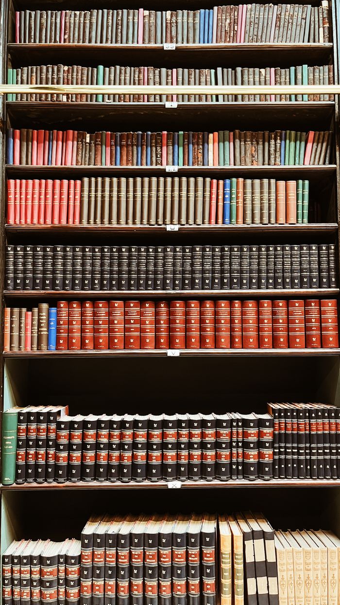 Bookshelf filled with colorful books, ideal for literature lovers and study settings.